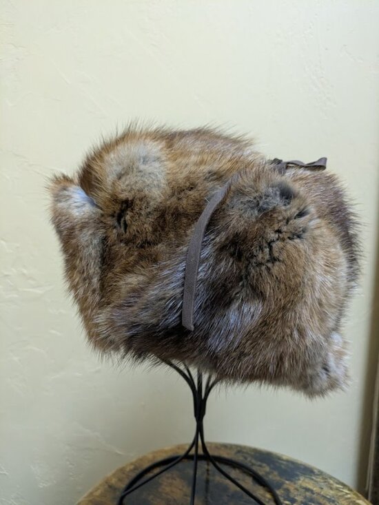 Full Fur Muskrat Ushanka Trapper Trooper Hat with Leather Ties